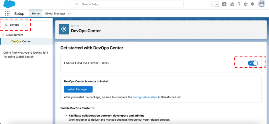 Enable Salesforce devOps center