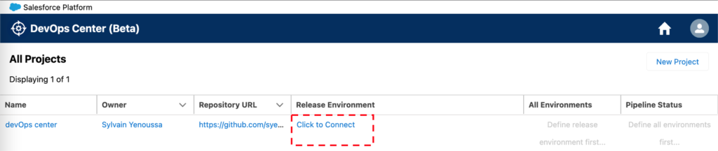 Connect Salesforce devOps center to a release environment