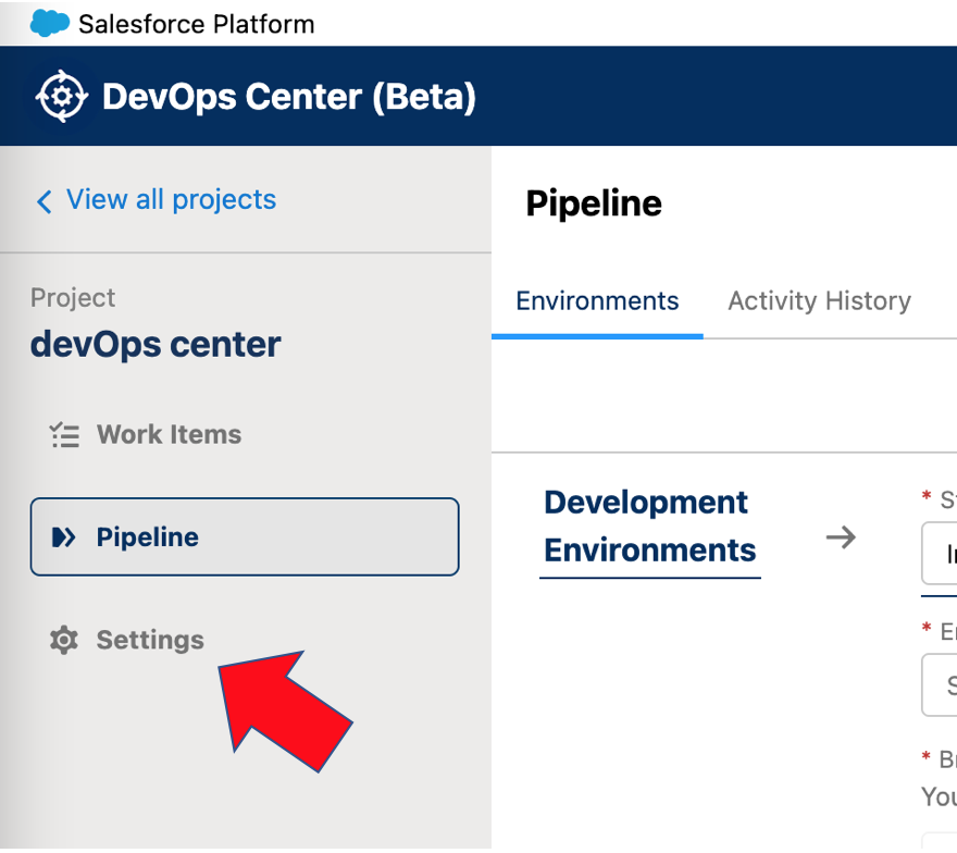 Salesforce devOps center: add other environments