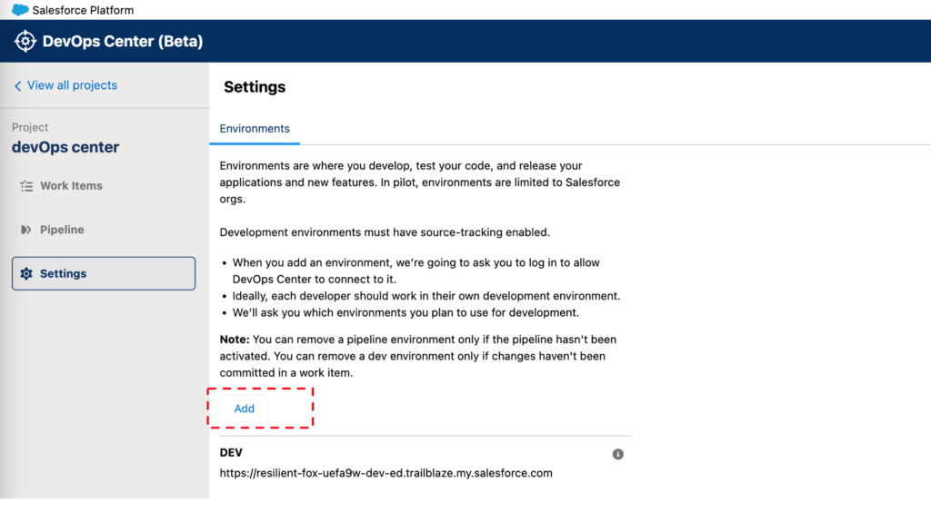 devOps center: add other environments