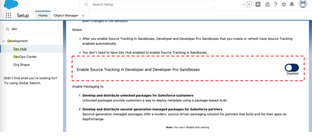 Configure Saleforce to enable Source Tracking in Sandboxes