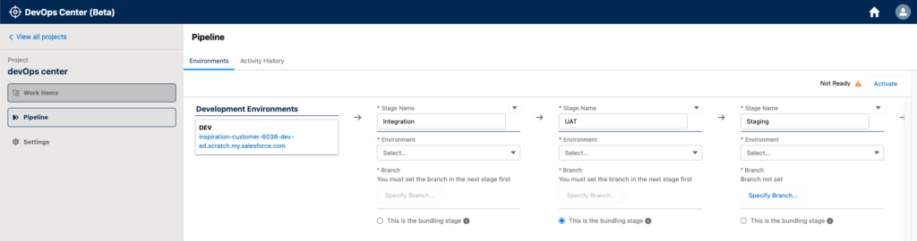 Salesforce devOps center: configure pipeline