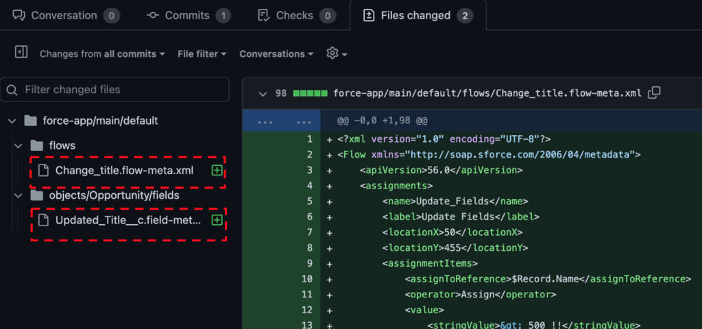 Verify the Salesforce metadatas in the pull request