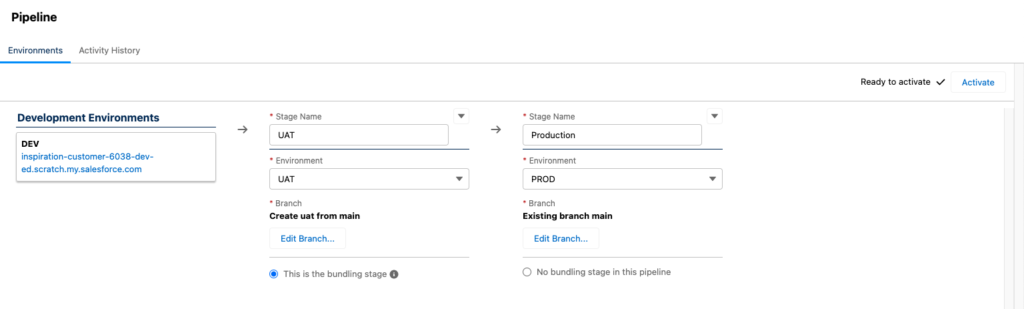 Salesforce devOps center: full pipeline configuration