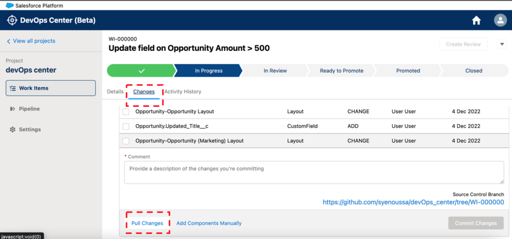 Pull and browse changes in the Salesforce Sandbox