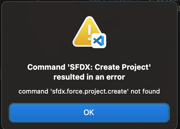 command 'sfdx.force.project.create' not found