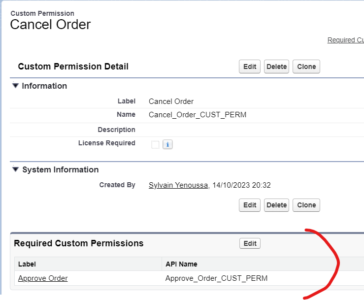 Add a custom permission as required for this custom permission