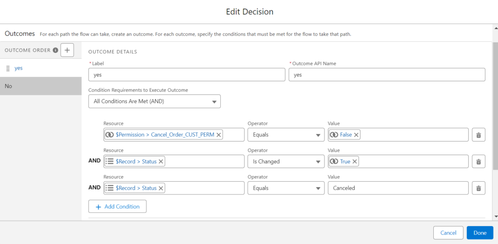 Use custom permission in a Salesforce flow